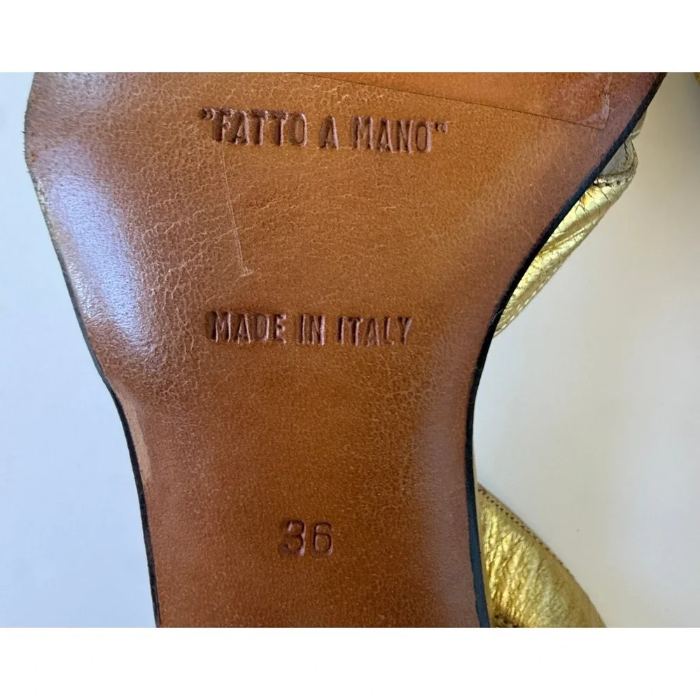 Vintage 70s-80s Celine Metallic Gold Slingback Heels 36 France Designer Luxe
